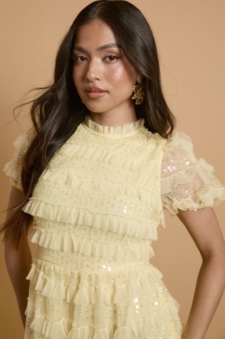 Petite Tiered Mesh Sequin Occasion Maxi Dress - Image 4