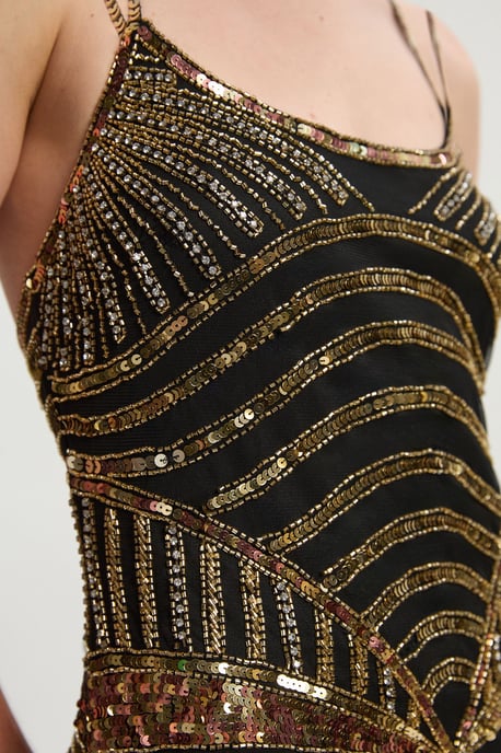 Premium Mirrored Crystal Embellished Woven Prom Dress - Image 3