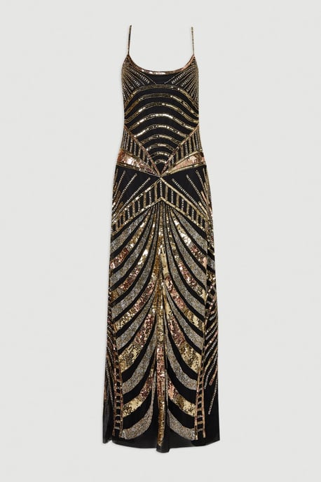 Premium Mirrored Crystal Embellished Woven Prom Dress - Image 4