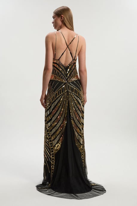 Premium Mirrored Crystal Embellished Woven Prom Dress - Image 6