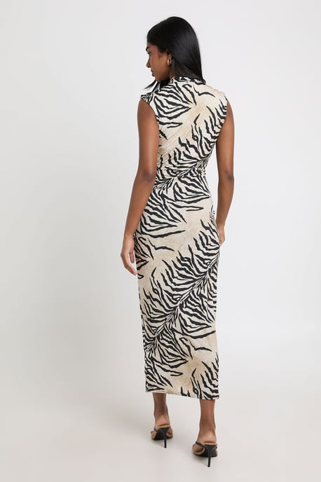 Tonal Zebra High Heck Tie Front Maxi Dress - Image 2