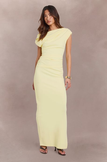 Double Layer Asym Slinky Drape Front Asym Neck Maxi Dress - Image 1