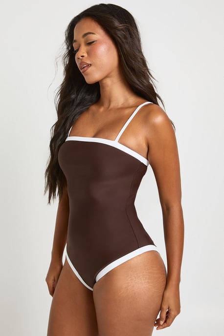 Tummy Control Contrast Square Neck Swimsuit - Image 3