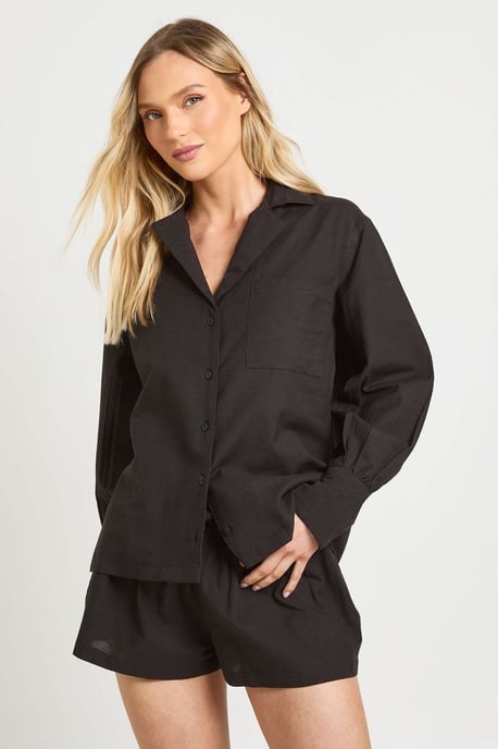 Petite Linen Look Tie Side Wide Leg Trousers - Image 1