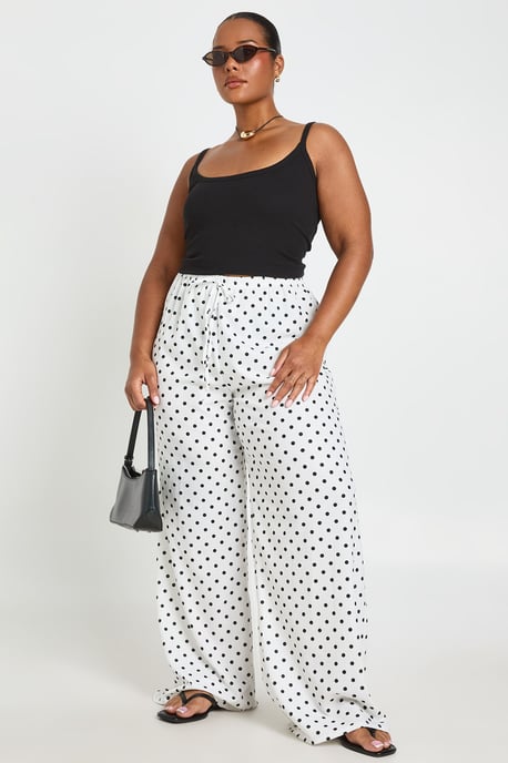 Plus Textured Polka Dot Jersey Wide Leg Trouser - Image 1