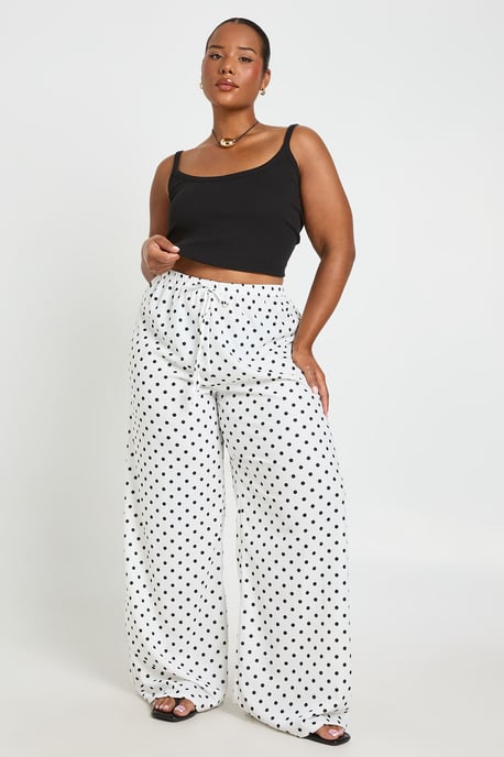 Plus Textured Polka Dot Jersey Wide Leg Trouser - Image 3