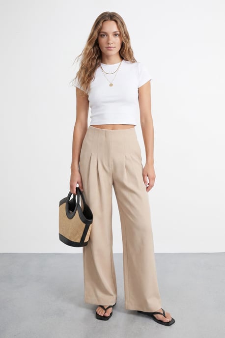 Extreme High Waisted Wide Leg Pleated Tailored Trousers - Image 1