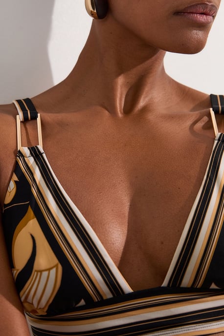 Abstract Print Trim Detail Bikini Top - Image 3