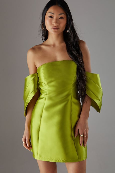 Petite Structured Puff Sleeve Bardot Mini Dress - Image 1