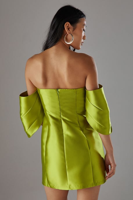 Petite Structured Puff Sleeve Bardot Mini Dress - Image 2