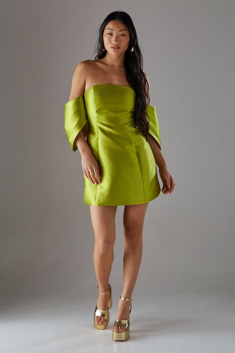 Petite Structured Puff Sleeve Bardot Mini Dress - Image 3