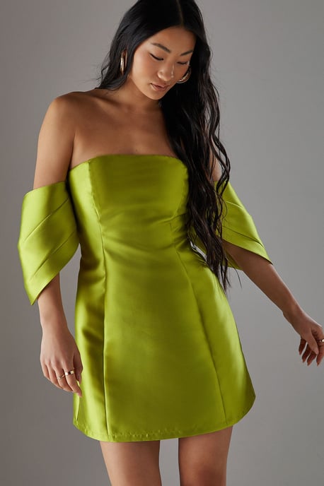 Petite Structured Puff Sleeve Bardot Mini Dress - Image 4