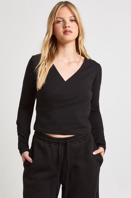 Petite Wrap Front Long Sleeve Top And Straight Leg Jogger Tracksuit - Image 3