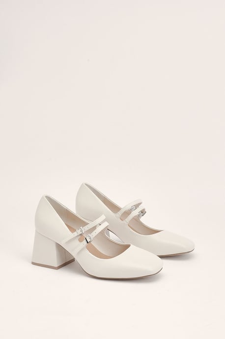 Wide fit Dawn Faux Leather Double Mary Jane Mid Block Heel Court Shoes - Image 3