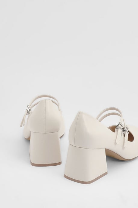 Wide fit Dawn Faux Leather Double Mary Jane Mid Block Heel Court Shoes - Image 4