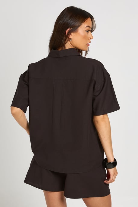 Tall Linen Look Boxy Short Sleeve Shirt & Short Co-ord - Image 2