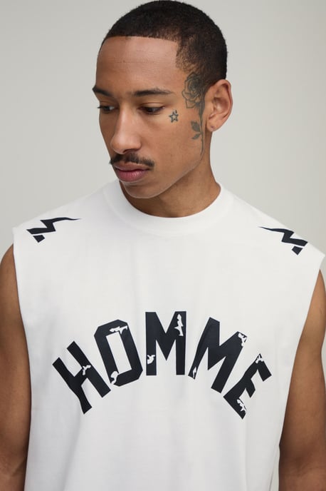 Homme Printed Oversized Boxy Drop Armhole Tank & Baggy Short Set - Image 3