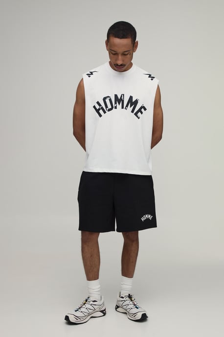 Homme Printed Oversized Boxy Drop Armhole Tank & Baggy Short Set - Image 4