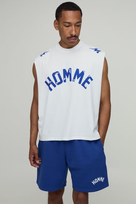Homme Printed Oversized Boxy Drop Armhole Tank & Baggy Short Set - Image 1