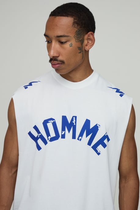 Homme Printed Oversized Boxy Drop Armhole Tank & Baggy Short Set - Image 3