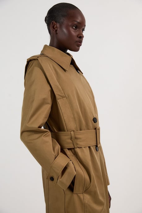 Strong Shoulder Belted Maxi Trench Coat - Image 3