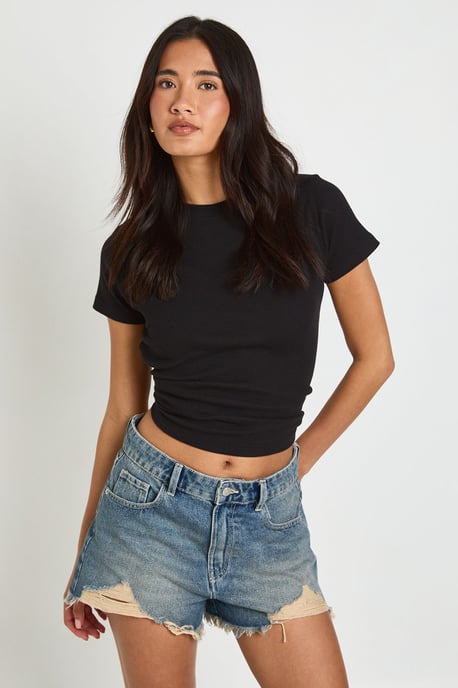 High Waist Ripped Mom Shorts - Image 1