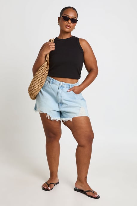 Plus High Waist Ripped Mom Shorts - Image 1