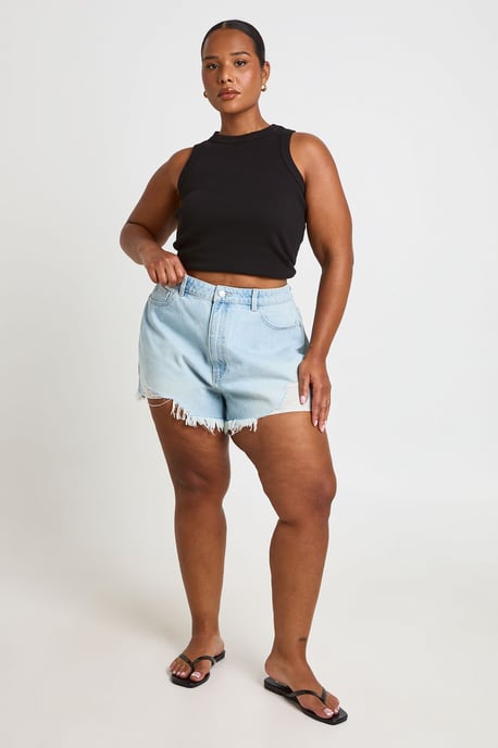 Plus High Waist Ripped Mom Shorts - Image 3