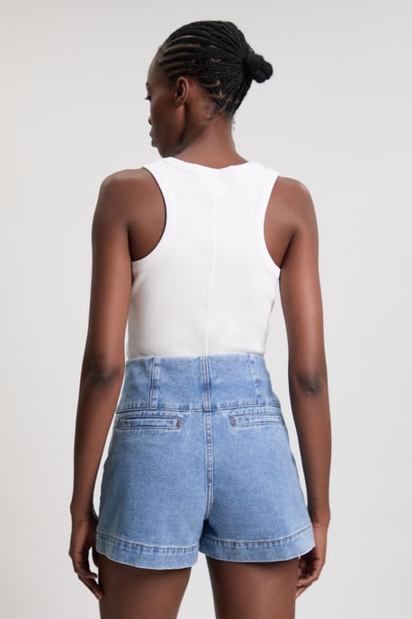 Denim Button Front Shorts - Image 2