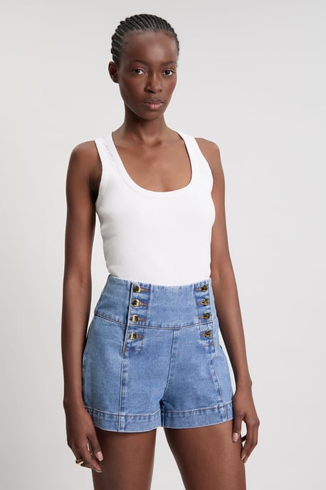 Denim Button Front Shorts - Image 3