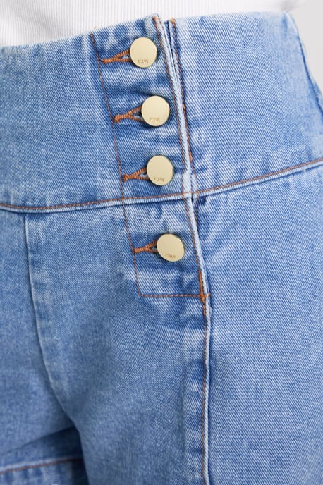 Denim Button Front Shorts - Image 4