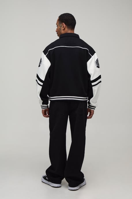 Boxy Fit Collared Colour Block Varsity Jersey Jacket - Image 2