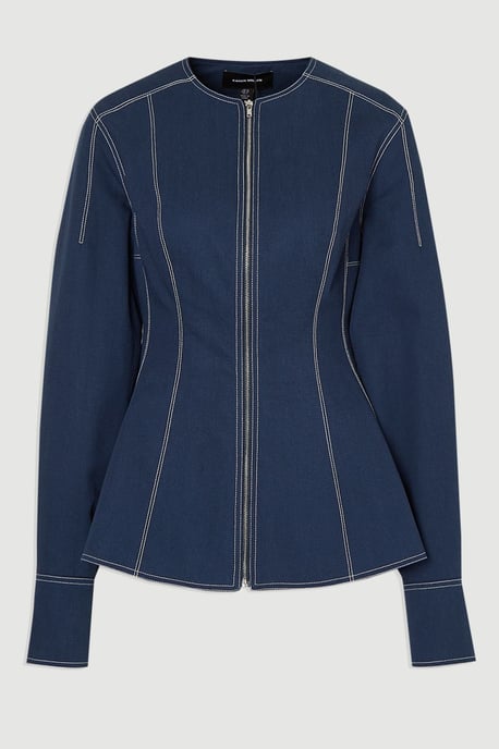 Tencel Cotton Contrast Stitch Zip Front Woven Jacket - Image 4