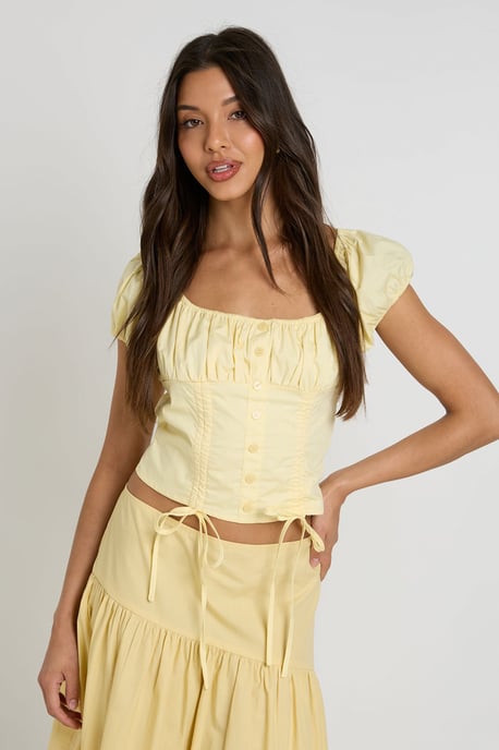 Button Down Puff Sleeve Top - Image 1