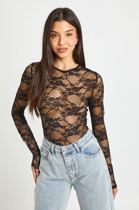 Lace Long Sleeve Bodysuit - Image 1