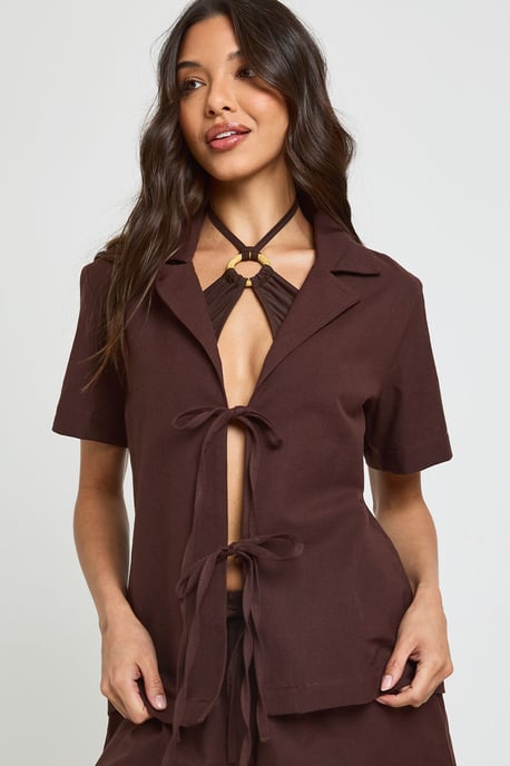 Linen Tie Front Beach Co Ord - Image 3