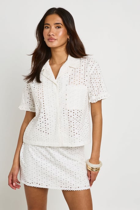 Broderie Boxy Short Sleeve Shirt - Image 1