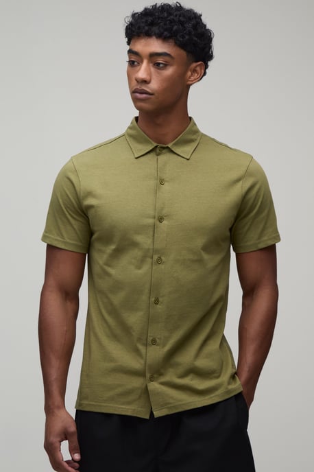 Slim Fit Jersey Short Sleeve Revere Shirt - Image 1