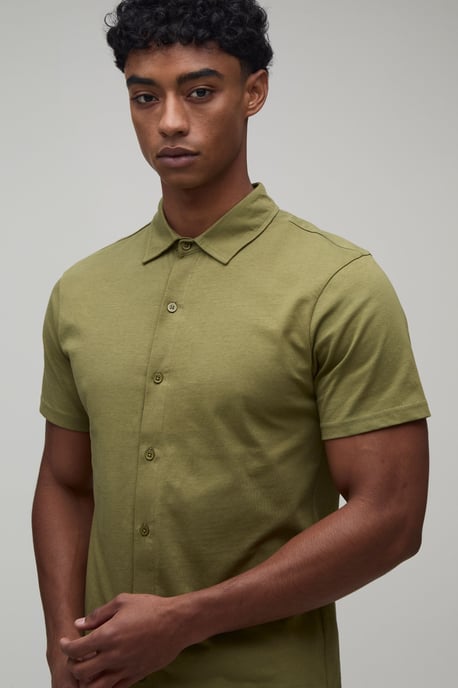Slim Fit Jersey Short Sleeve Revere Shirt - Image 3