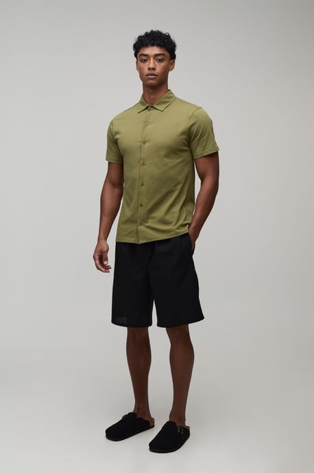 Slim Fit Jersey Short Sleeve Revere Shirt - Image 4
