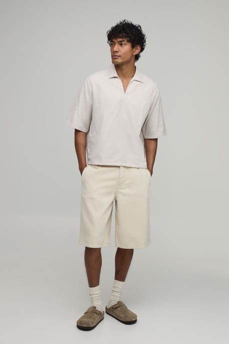 Oversized Boxy Poplin Check V-Neck Polo - Image 4
