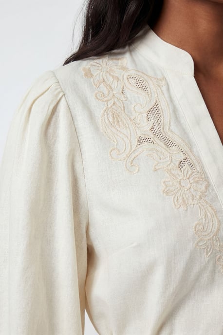 Poplin Embroidered Detail Belted Blouse - Image 2