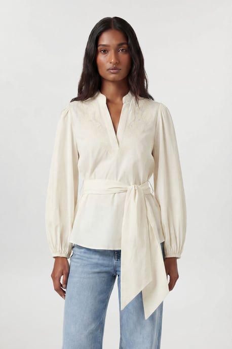 Poplin Embroidered Detail Belted Blouse - Image 4
