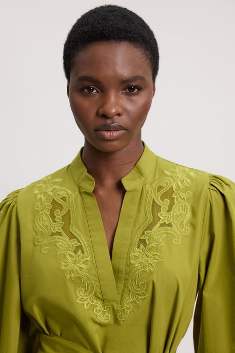 Poplin Embroidered Detail Belted Blouse - Image 2