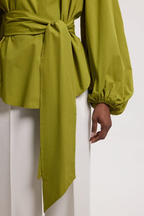 Poplin Embroidered Detail Belted Blouse - Image 3