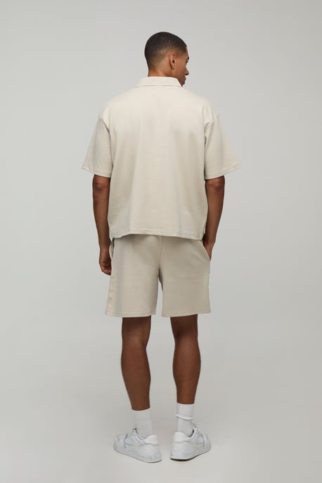 Oversized Boxy Interlock Half Sleeve Polo And Pintuck Short Set - Image 2