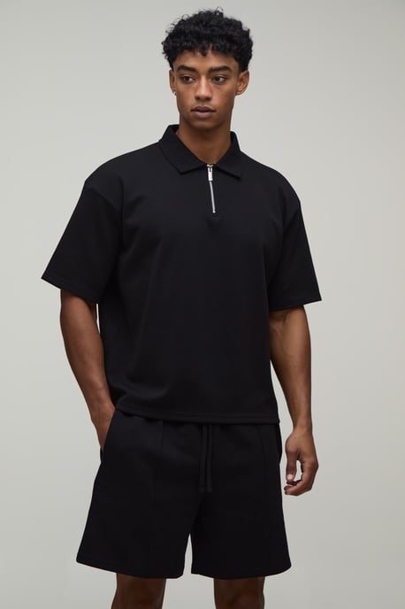 Oversized Boxy Interlock Half Sleeve Polo And Pintuck Short Set - Image 1
