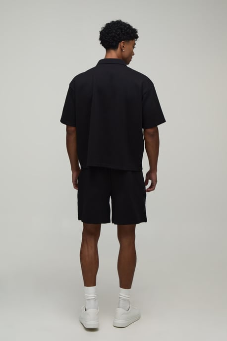 Oversized Boxy Interlock Half Sleeve Polo And Pintuck Short Set - Image 2