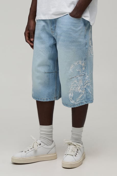 Scorpion Embroidered Longline Jorts - Image 1