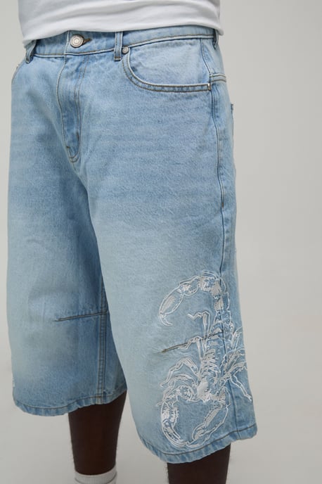 Scorpion Embroidered Longline Jorts - Image 3